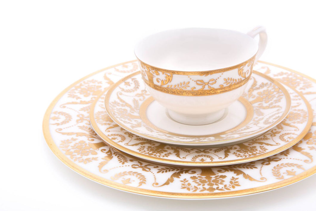 Bouquet Gold 20-Piece Bone China Dinnerware Set, Service for 4 - dubaiporcelain
